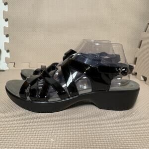 Dansko Black Patent Leather Strappy Sandals EU 41/US 10.5 Womens Comfort Wedge